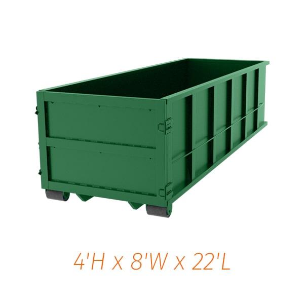 our twenty yard dumpsters have a weight limit of approximately 10,000 pounds, or 5 tons